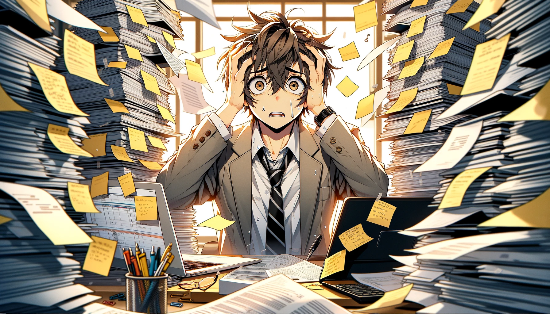 Project Manager with paper notes.